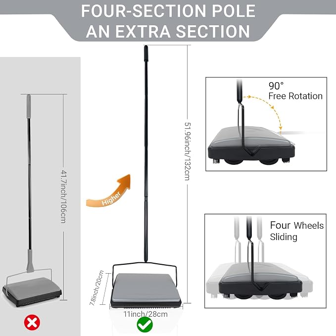 EZ SPARES Quiet Carpet Sweeper, Floor Sweeper - Image 2