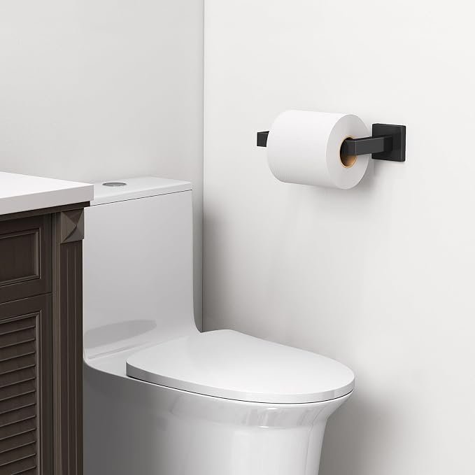 Toilet Paper Holder Matte Black Wall Mounted Post Pivoting Square Tissue - Image 4