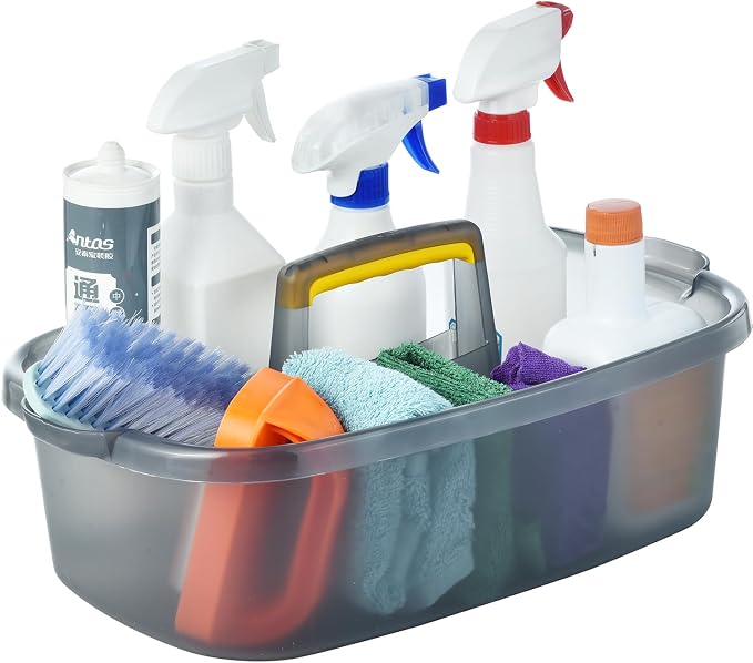 Large Cleaning Caddy with Handle, Cleaning Tool Storage Basket Organizer by Haundry