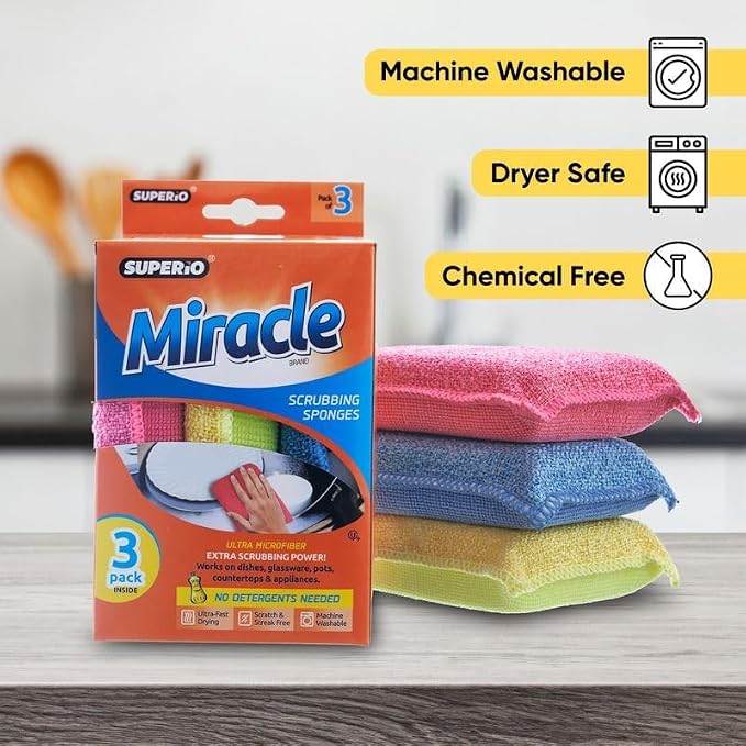 Miracle Microfiber Sponges for Kitchen, Kosher Non-Scratch Sponge Scrubber - Image 4
