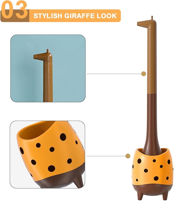 Toilet Brush Giraffe Shape, Cute Shape Look, PP Bristles Round Brush, Compact - Image 4