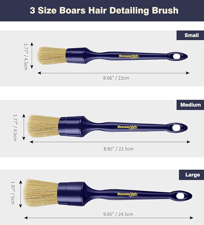YeewayVeh Car Detailing Brush Set, 3 Pack Ultra Soft Boars Hair Detailing - Image 7