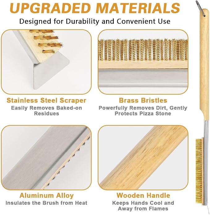 Pizza Oven Brush, BBQ Grill Cleaning Brush Non Scratch Heat Proof Brass Bristles - Image 5