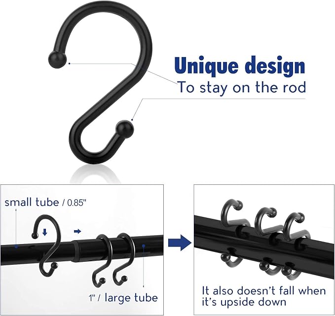 Metal Shower Curtain Hooks，Set of 12 Rings，Rust Resistant S Shaped Hooks Hangers - Image 3