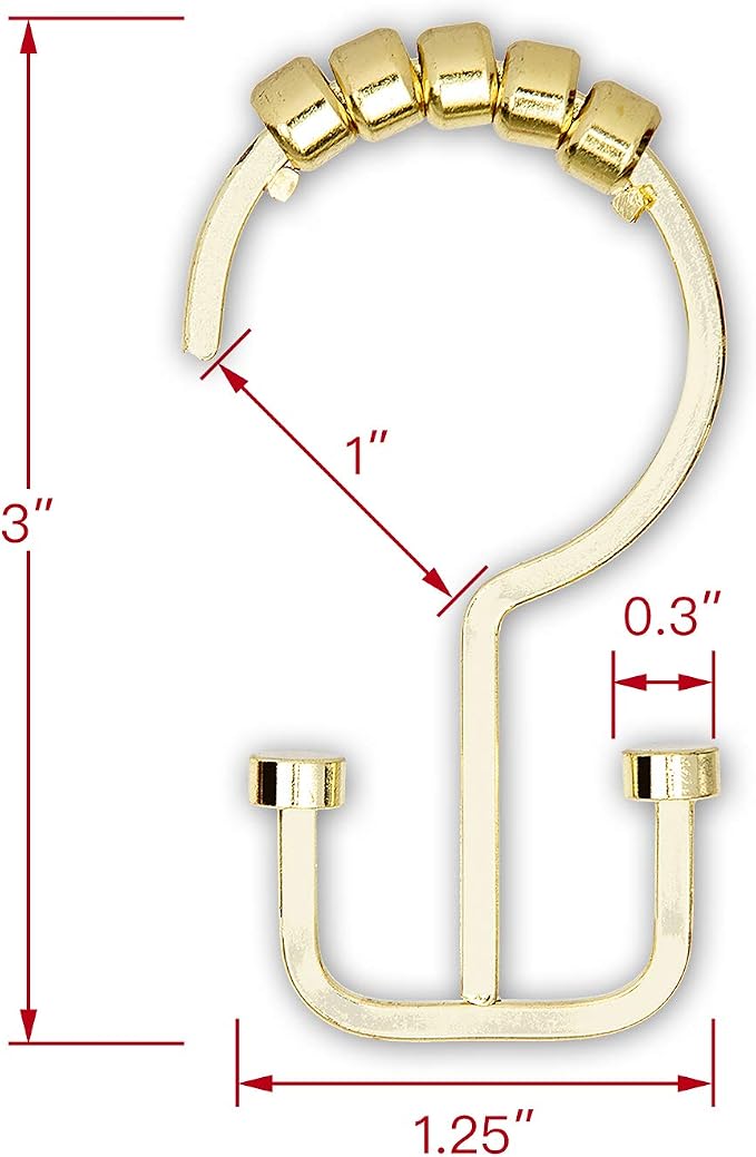 Utopia Alley HK1GD Deco Flat Double Roller Shower Curtain Hooks; Gold - Image 7
