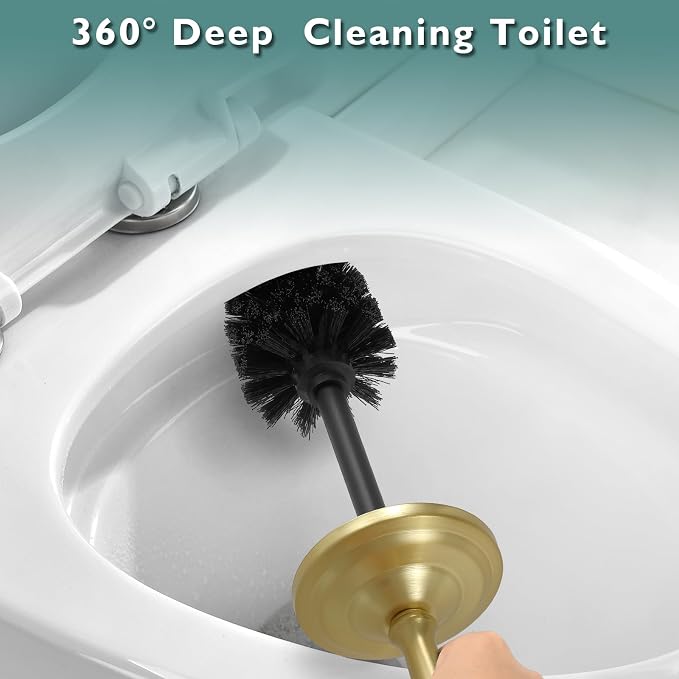 Gold Toilet Brush and Holder Set, Stainless Steel Toilet Brush - Image 2