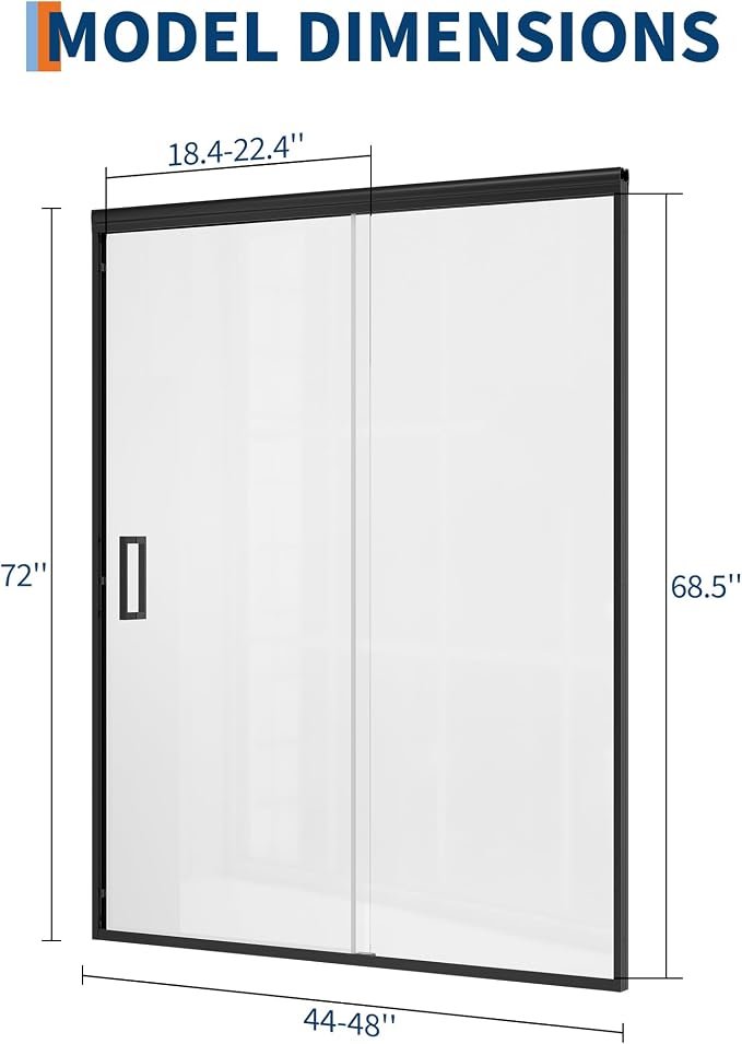 Sliding Shower Door, 44-48" Width x 72" Height, Bypass Single Sliding Design - Image 2