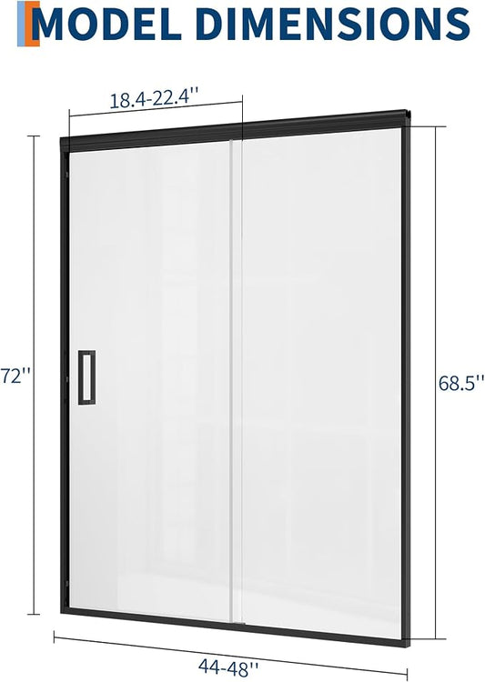 Sliding Shower Door, 44-48" Width x 72" Height, Bypass Single Sliding Design - Image 2