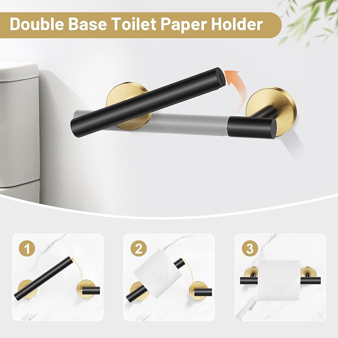 Black Gold Bathroom Hardware Set, 4-Piece Towel Holder Set Include Double Bases - Image 3