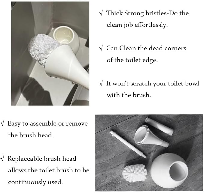 White Bathroom Decor Toilet Brush and Holder Set, Modern Toilet Bowl Brush - Image 3