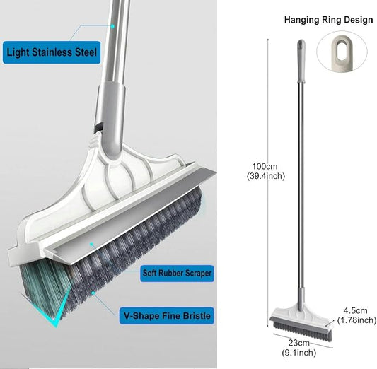 2 in 1 Floor Scrub Brush with V-Shape Stiff PVC Bristles, Stainless Steel Handle - Image 2