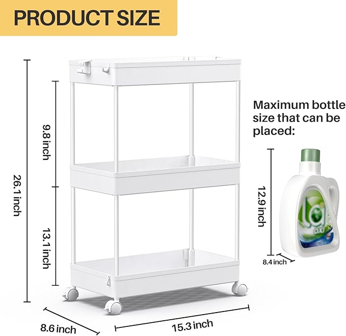 SPACEKEEPER Storage Rolling Cart, 3 Tier Laundry Room Organization Utility Cart - Image 4