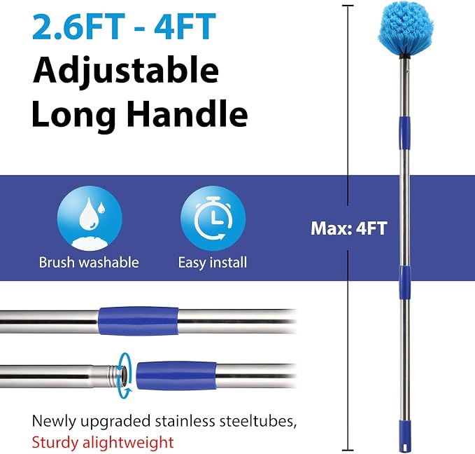 Cobweb Duster with Extension Pole, 4FT Stainless Steel Spider Web Brush with - Image 3