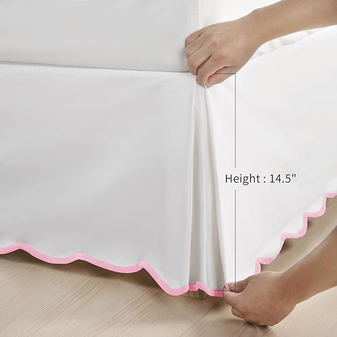 HIG Off-White Chic Full Bed Skirt - Easy Fit Scallop Edge Pleated Bedskirts, 14 Inch Drop Anti-Slip Dust Ruffle, Thick Fabric for Enhanced Privacy, Pre-Washed for Long-Lasting Use(N60022)