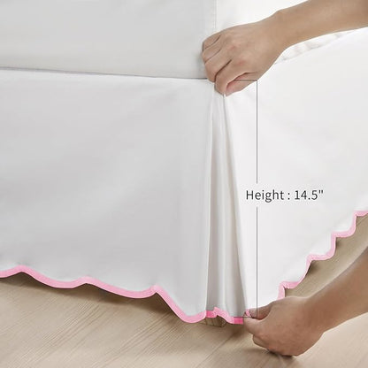 HIG Off-White Chic Full Bed Skirt - Easy Fit Scallop Edge Pleated Bedskirts, 14 Inch Drop Anti-Slip Dust Ruffle, Thick Fabric for Enhanced Privacy, Pre-Washed for Long-Lasting Use(N60022)