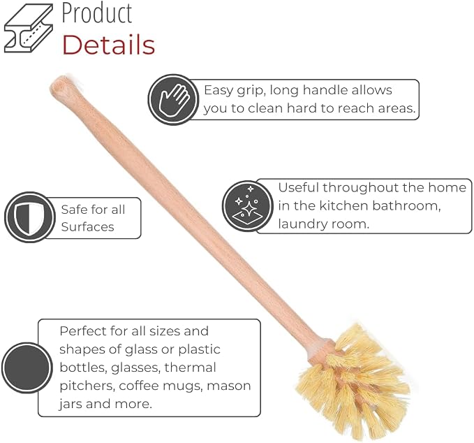 husMait Bottle Brush with Extra Long Wood Handle and Strong Bristles - Image 3