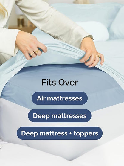 Extra Deep Twin XL Fitted Sheet - Hotel Luxury Single Fitted Sheet Only - Easily Fits 18 inch to 24 inch Mattress - Ultra Soft, Wrinkle & Fade Free w/Extra Deep Pocket - Breathable & Comfy - Ice Blue