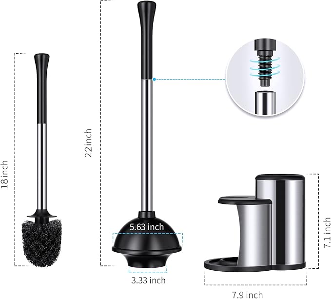 HAMITOR Toilet Plunger Bowl Brush Set: Hideaway Heavy Duty Toilet Plunger - Image 8