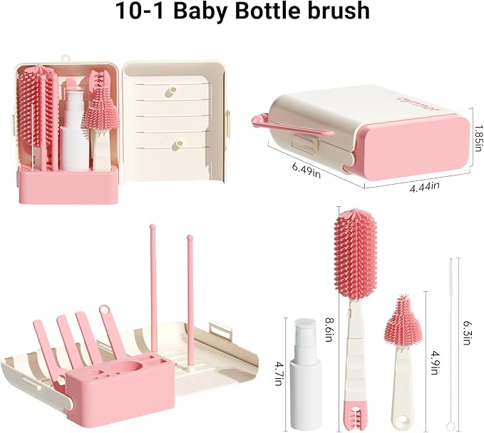 Baby Bottle Brush, 10 in 1 Travel Baby Bottle Cleaner Brush Set - Image 2