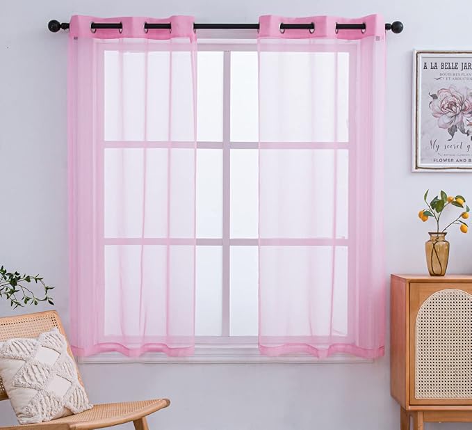 PI Sheer Curtains 63 inches Length with Grommet,Airy Voile Sheer Window Curtain for Girls Room/Fashion Shop 2 Panels (W52 X L63, Bright Pink)