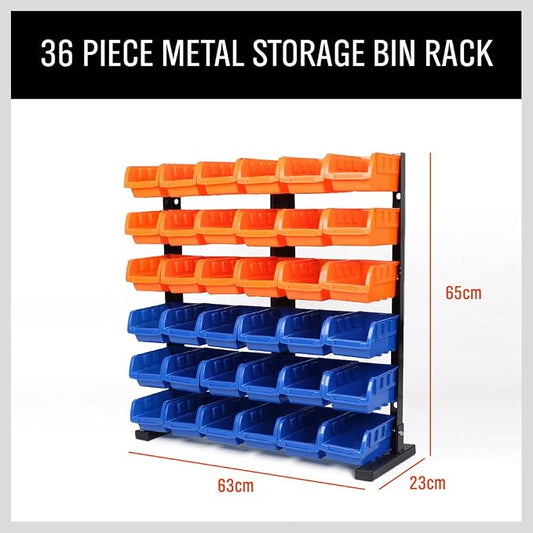 HORUSDY Storage Bins Parts Rack 36Pcs Bin Organizer Garage Plastic Shop Tool - Image 2