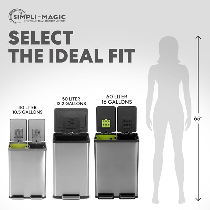 SIMPLI-MAGIC 16 Gallon Elegant Black Step Trash Can – Dual Compartment Kitchen - Image 7