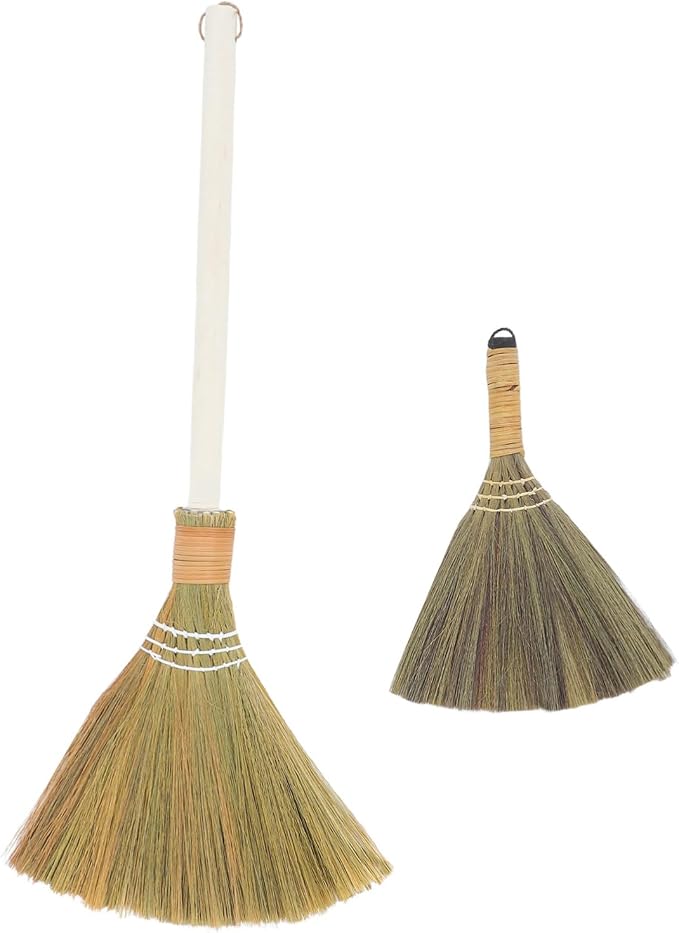 Cabilock Handmade Soft Bristle Broom Set 2pcs Detachable Natural Grass Dust by cabilock