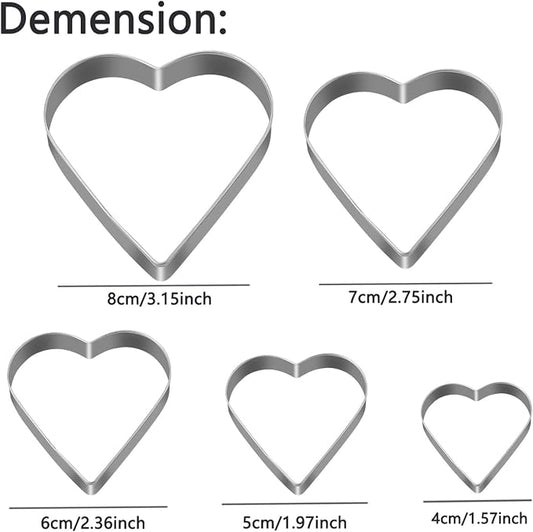 Love Heart Cookie Cutter Set Pack of 5 Valentines Day Heart Biscuit Cutter - Image 2