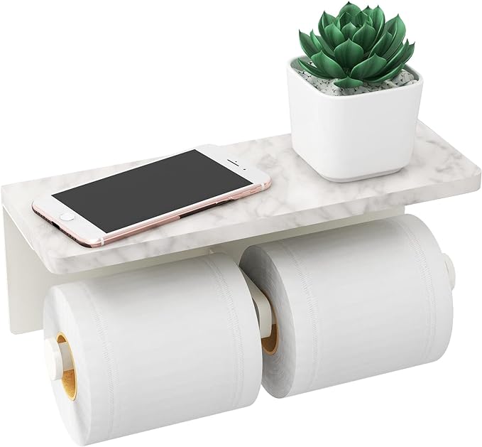 White Toilet Paper Holder with Shelf, New Upgrade Double Toilet Paper Holder by GypieHouseware