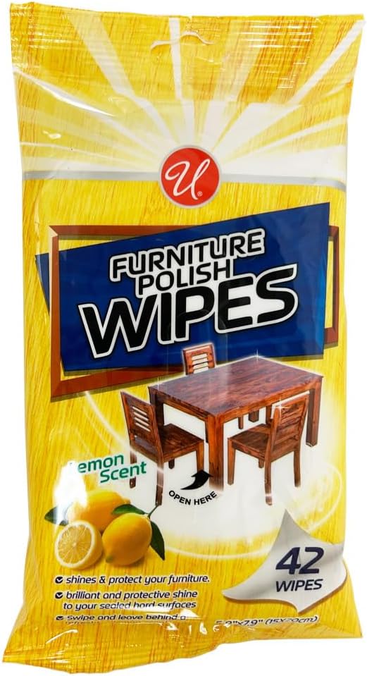 84Pc Wood Cleaner Polishing Wipes Shine Protect Furniture Doors Lemon Scent 2Pk - Image 2