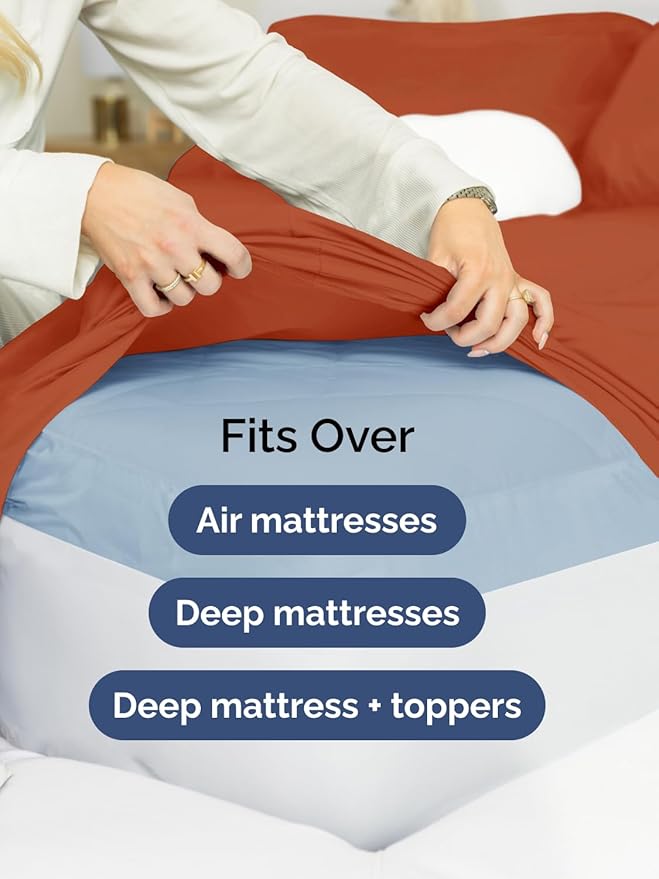 Extra Deep Twin Fitted Sheet - Hotel Luxury Single Fitted Sheet Only - Easily Fits 18 inch to 24 inch Mattress - Ultra Soft, Wrinkle & Fade Free w/Extra Deep Pockets - Breathable & Comfy - Terracotta