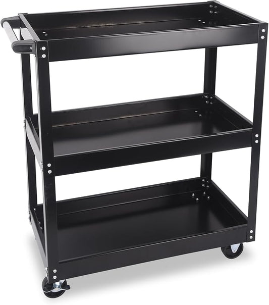 3-Tier Commercial Utility Cart, 3 Shelves Steel Service Tool Cart by LFGUD