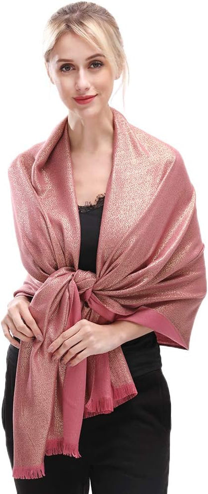LMVERNA Women's Sparkling Metallic Soft Pashmina Shawls and Wraps Scarf in Solid Colors