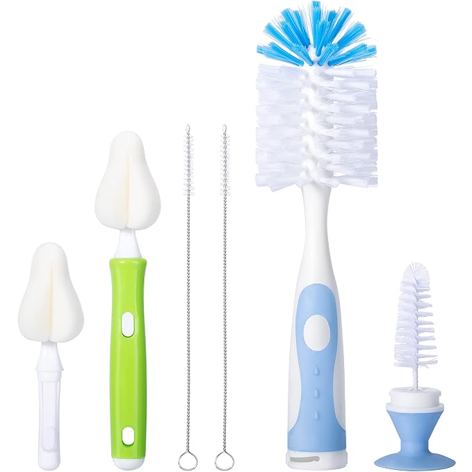 Baby Bottle Brush Set with Nylon Nipple Cleaner, Sponge & Straw Brushes by CAREBABYMORE