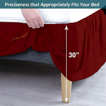 Shreem Linen Ruffled Bed Skirt with Split Corners, Gathered Style, 100% Microfiber, 30-Inch Drop, Dust Ruffle Bedskirt with Platform, King, Burgundy