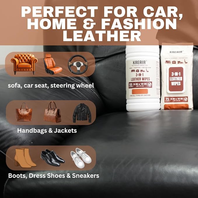 3in1 Leather Wipes 150 XL Count, Condition & Restore Shine, Extra-Large 8"x10" - Image 4