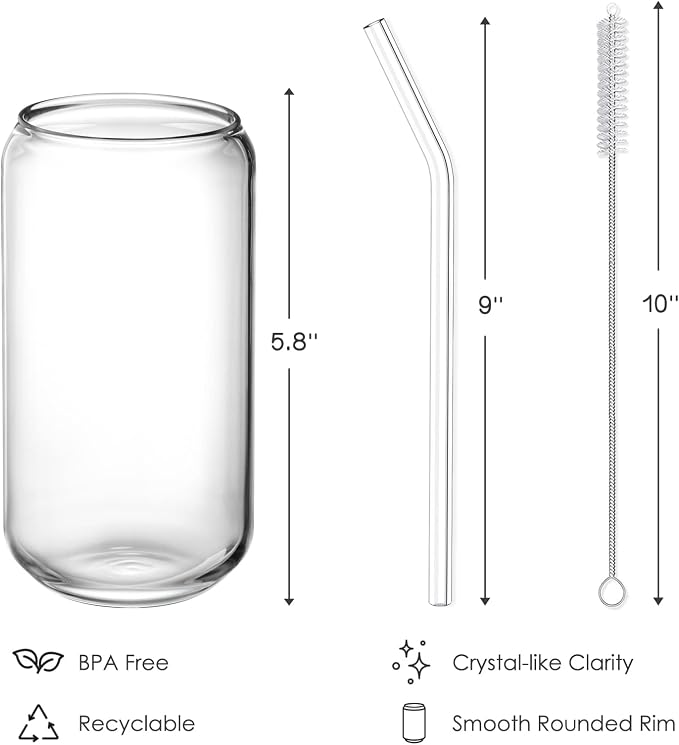 NETANY Drinking Glasses with Glass Straw - 16oz Glass Cups - Image 7