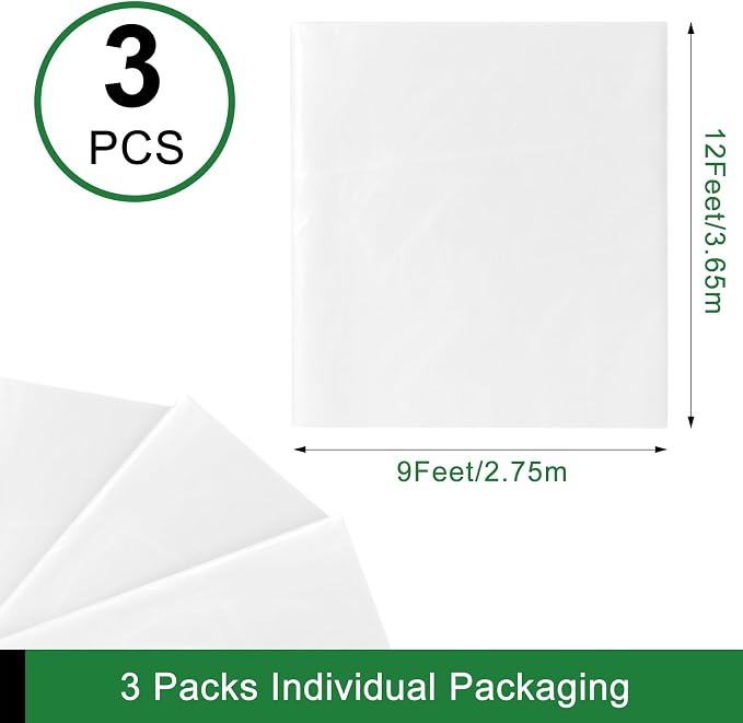 3-Pack 9x12 ft Painter Plastic Drop Cloths Sheet, Waterproof Anti-dust Cover - Image 2