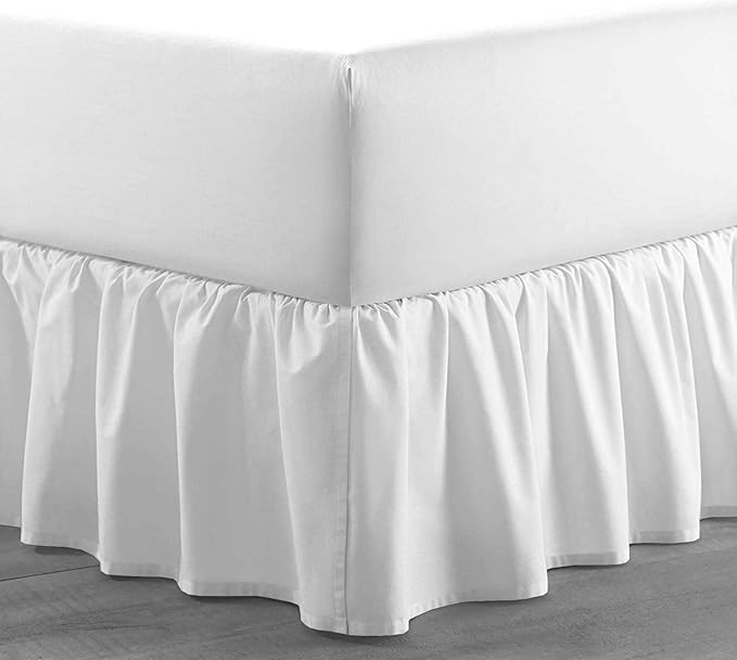 SlumberWell Full Bed Skirt with Split Corners, Soft Microfiber, 16 Inch Drop, White Solid, Elegant Ruffled Design