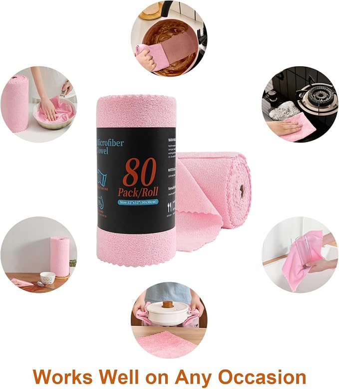 80 Pack Microfiber Cleaning Cloth Roll, Lint Free Rags & Tear Away Reusable - Image 7