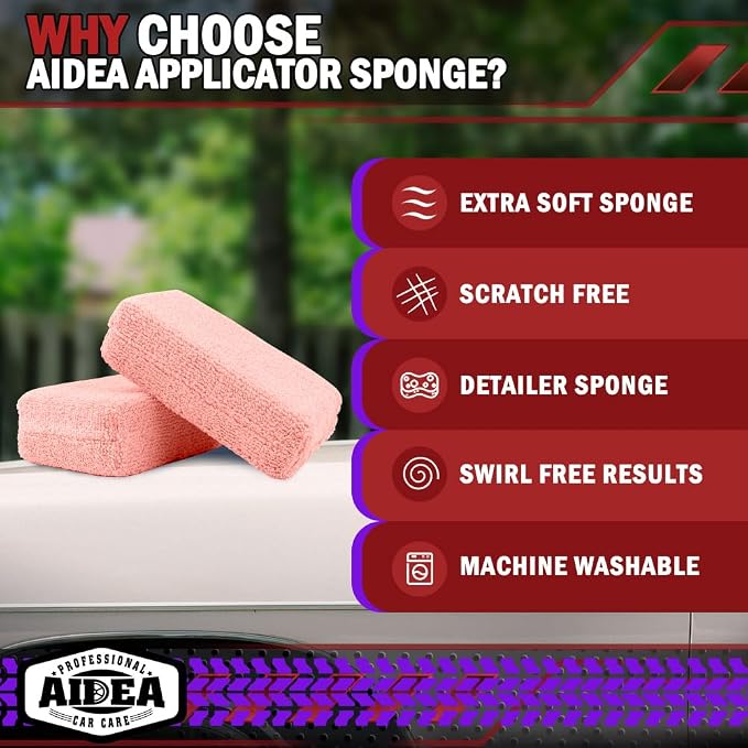 AIDEA Microfiber Applicator Pad-8Pack, Car Wash Sponge, Premium Microfiber - Image 3