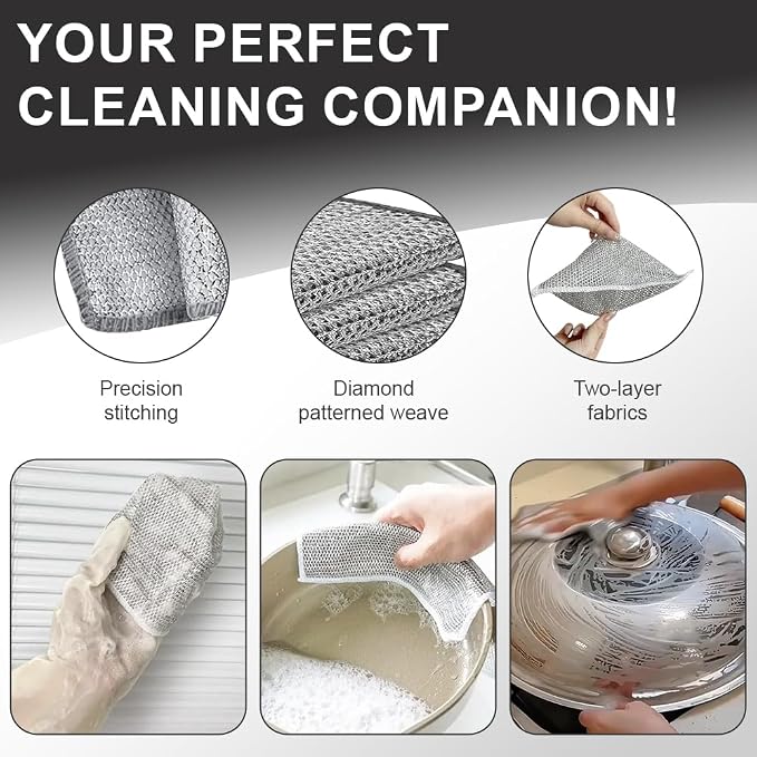 Silver Mesh Dish Cloths – Non Scratch, Odor Free, Quick Dry Wire Cleaning Pads - Image 5