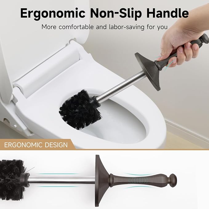 Pewter Toilet Brush and Holder，Extra Long Handled Toilet Brush - Image 3