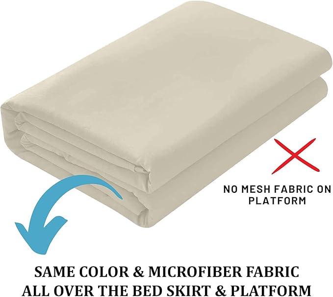 SKY BEDDINGS - King Size Ruffled Bed Skirt with Split Corners - 24 Inch Drop Dust Ruffle Bed Skirt with Platform Three Sided Coverage - 100% Microfiber, Ivory