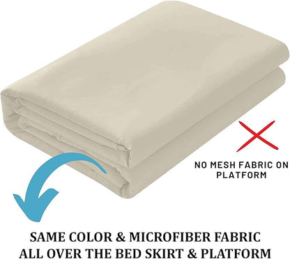 SKY BEDDINGS - King Size Ruffled Bed Skirt with Split Corners - 24 Inch Drop Dust Ruffle Bed Skirt with Platform Three Sided Coverage - 100% Microfiber, Ivory