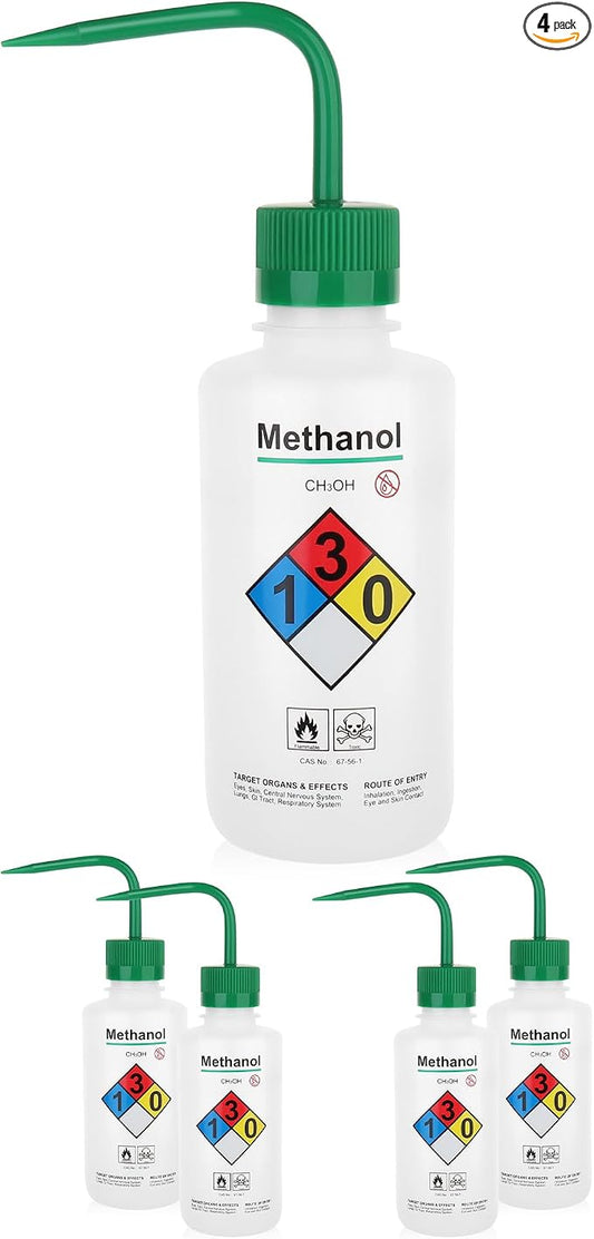 4pcs of Methanol Wash Bottles, Narrow Mouth, Self-Venting Safety Wash Bottles by LABINVO