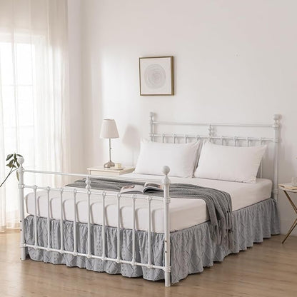 Bed Skirt Full Size Ruffled Bed Skirt with Split Corners, 14 Inch Drop Dust Ruffle Bed Skirts with Platform, Boho Tufted Shabby Chic Full Size Bed Skirts, Light Grey