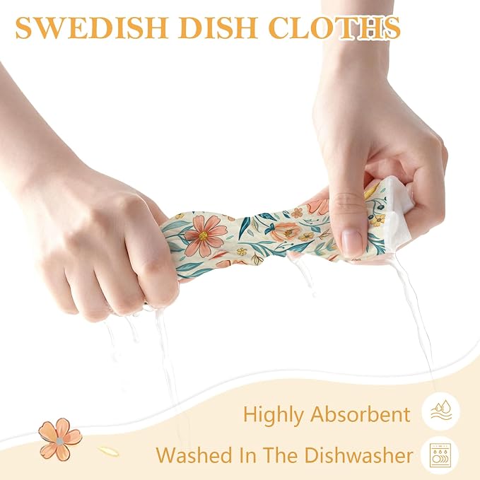 5 Pack Mixed Vintage Floral Swedish Kitchen Dishcloths Dish Towel, Dish Towels - Image 5