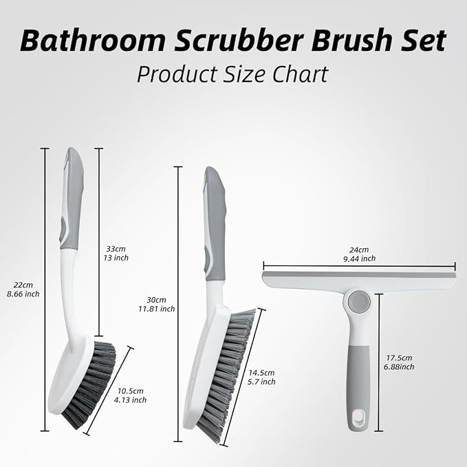 3 Pack Heavy-Duty Scrub Brush Set, Grout Brush, Shower Squeegee, Shower - Image 2