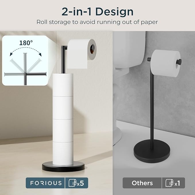 FORIOUS Toilet Paper Holder Stand Adjustable, Stainless Steel Freestanding - Image 5
